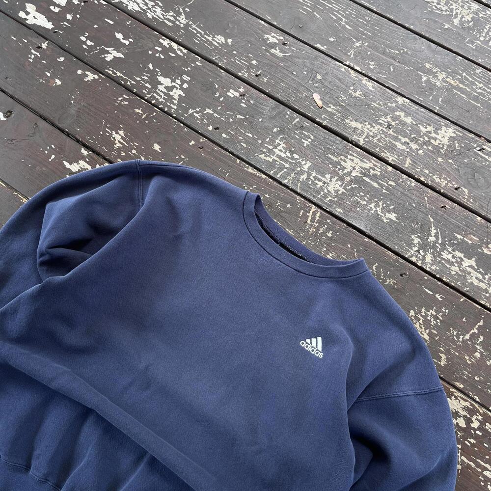 (L) Vintage 90s Y2K Adidas Crewneck Sweatshirt Navy Faded